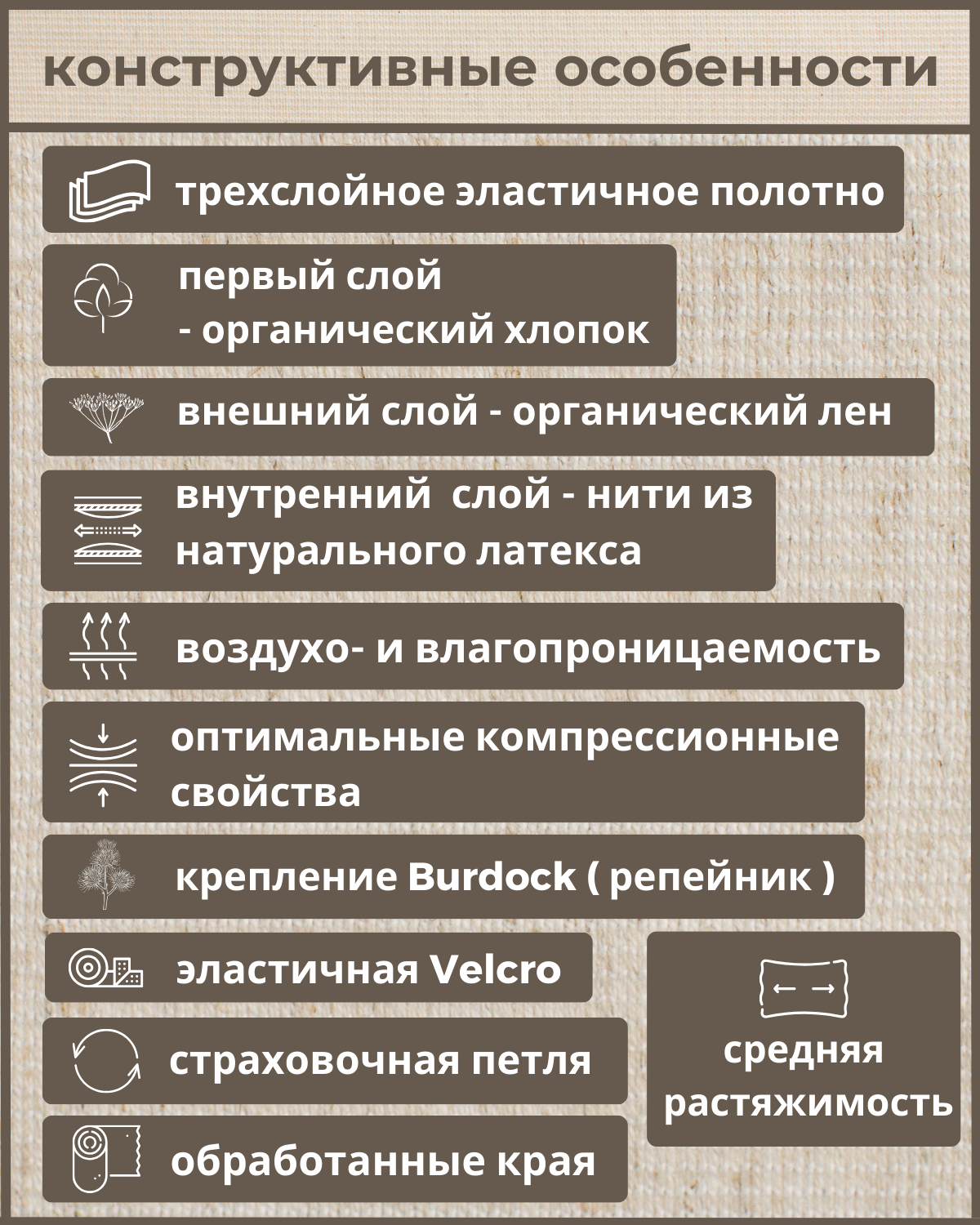 Повязка (бандаж) медицинская компрессионная на локоть ЛЁН+хлопок универсальная, застёжка «Velcro» 1,5м*100мм, с липучкой, Альмед