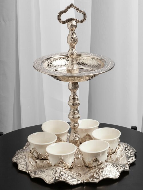 Блюдо-этажерка кофейный набор с кружками серебро