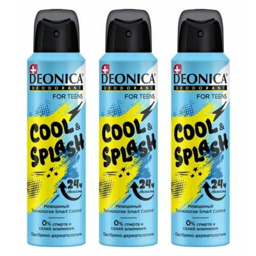 Дезодорант Deonica, For Teens, детский спрей, Cool & Splash, 150 мл, 3 шт