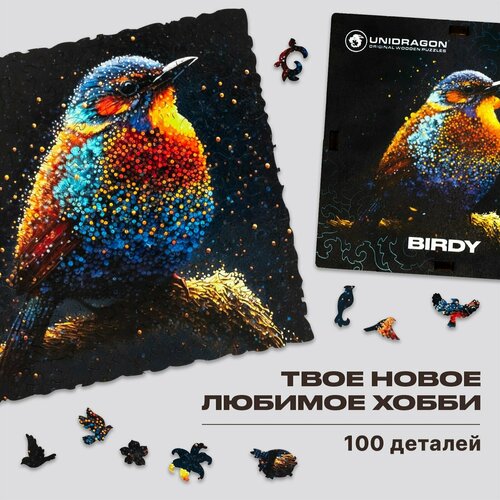 Деревянный пазл для взрослых и детей UNIDRAGON Original Pop-Art Пташка Подарок 14x14 см, 100 деталей Уникальная коробка DIY unidragon деревянный пазл медведь