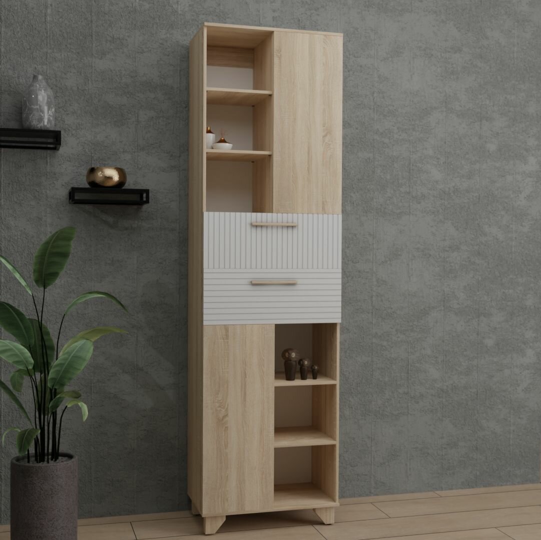 фото Пенал Копенгаген ЛДСП Дуб Сонома / МДФ Белый мат