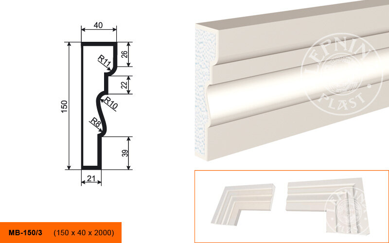 Фасадный Молдинг Lepninaplast МВ-150/3 В150хШ40хД2000 мм / Лепнинапласт.