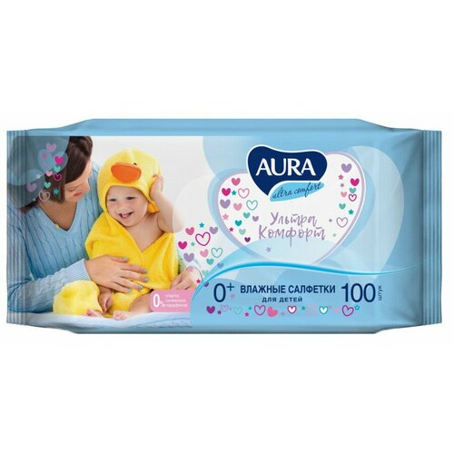 Влажные салфетки детские 100шт/уп. с алоэ и вит. Е AURA Ultra comfort 1894 (Коттон Клаб) (арт. 762670)