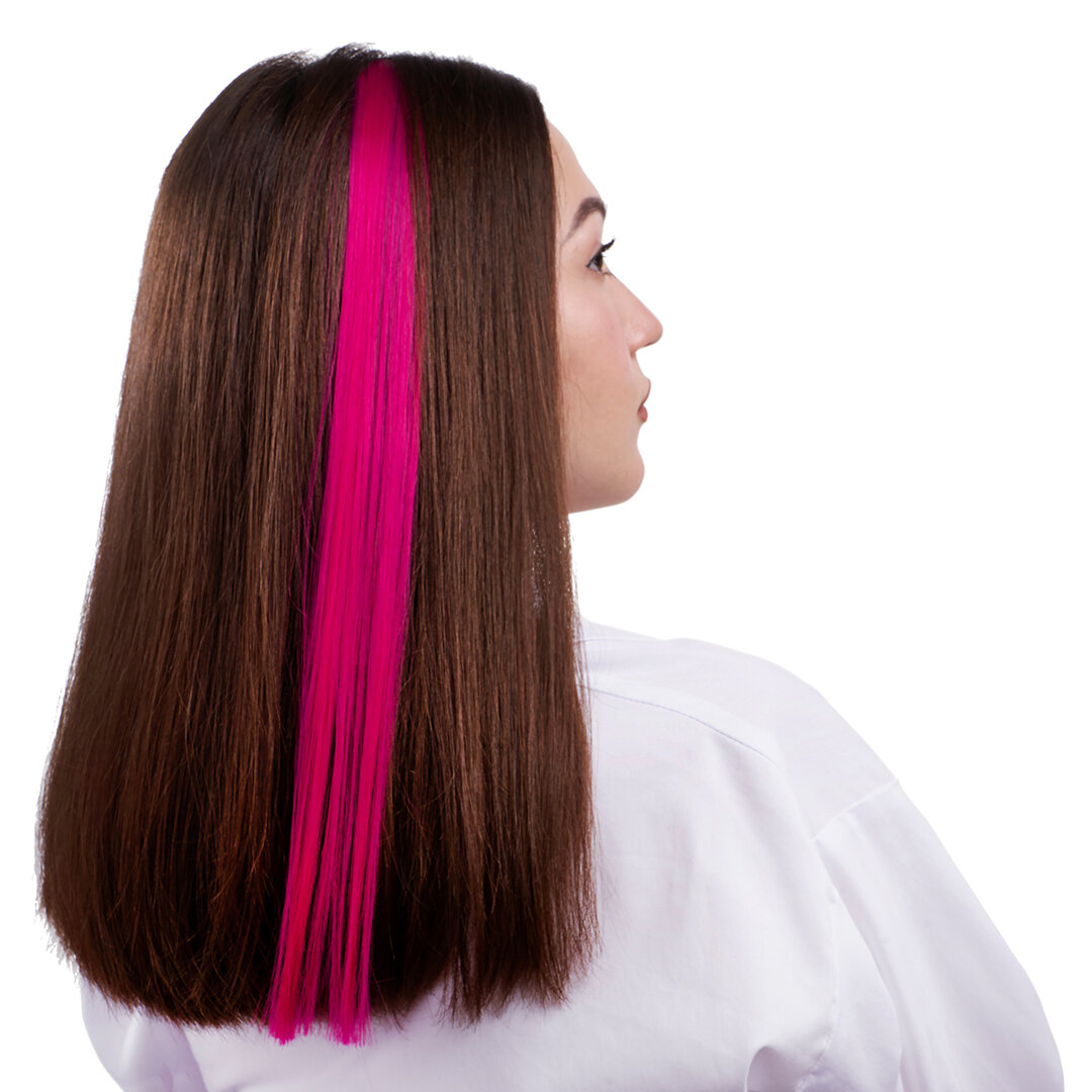 Цветные пряди для волос, на заколке, 5 гр, Ярко-розовый, 50x3,3 см, 2 шт.