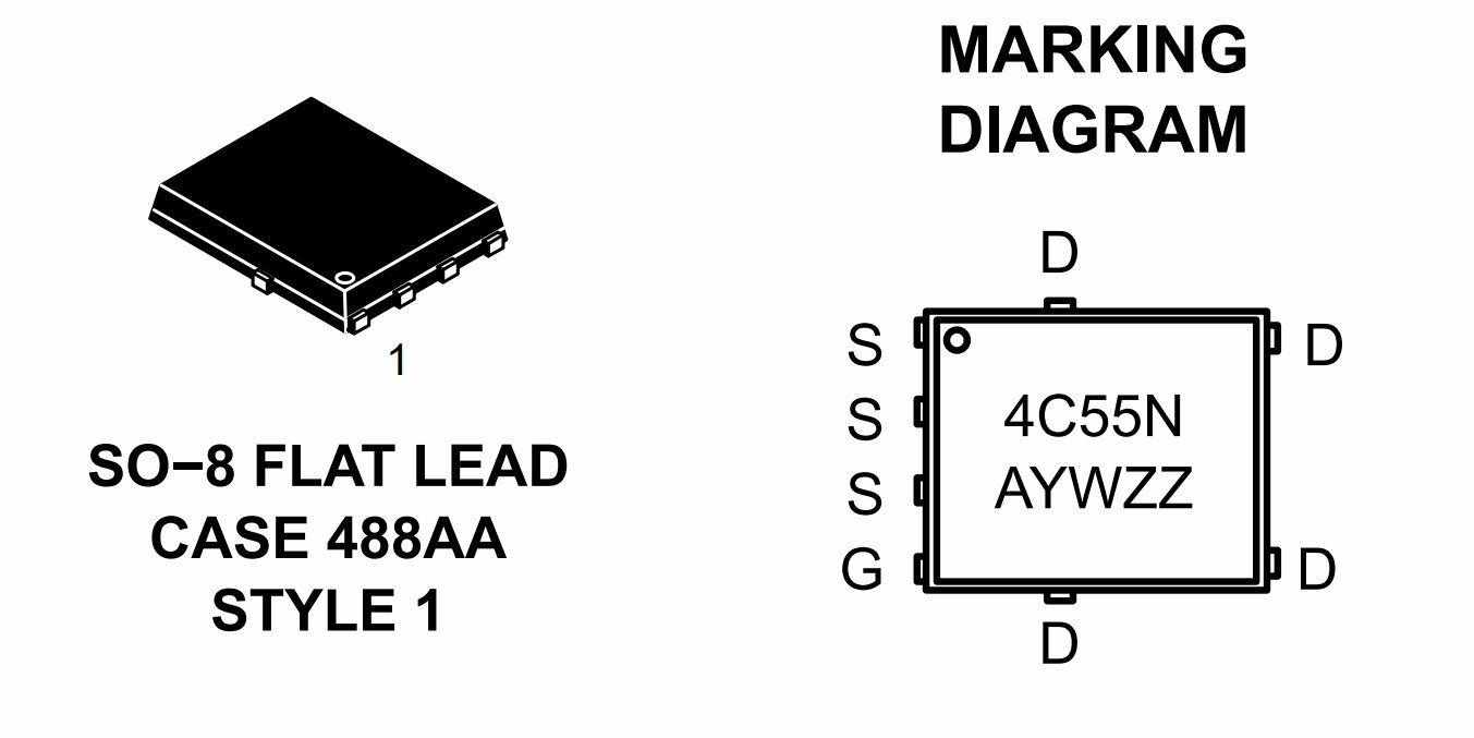 Микросхема NTMFS4C55NT1G N-Channel MOSFET 30V 21.7A SO8