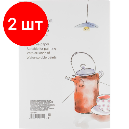 Комплект 2 упаковок, Бумага для акварели в листах KroyterА3 200г 30л/уп в инд. уп. Проф 65710