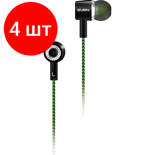 Комплект 4 штук Наушники SVEN E-107 черный-зеленый внутриканальные стерео 455600₽