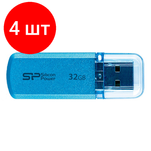 флешка usb silicon power power helios sp064gbuf3202v1p 64гб usb3 2 розовый Комплект 4 штук, Флеш-память Silicon Power Helios 101, 32Gb, USB 2.0, син, SP032GBUF2101V1B