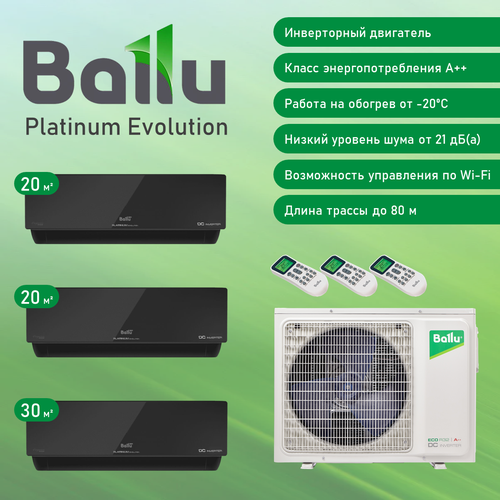 Мульти сплит система на 3 комнаты Ballu BSUI-FM-09HN8(BL)х2+BSUI-FM-12HN8(BL)/BA3OI-FM-27HN8 ballu bsui 09hn8