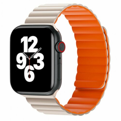 Магнитный силиконовый ремешок для часов WiWU Wi-WB001 Magnetic Silicone на iWatch 1-8/SE 38/40/41mm - White+Orange