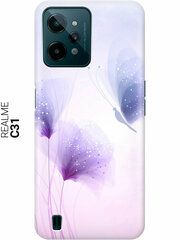 Силиконовый чехол на realme C31 / Рилми С31 с рисунком "Бабочка и фиолетовые цветы"