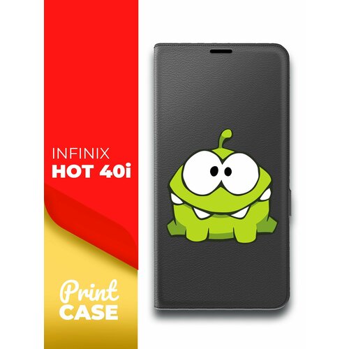 Чехол на Infinix HOT 40i (Инфиникс Хот 40ай) черный книжка эко-кожа подставка отделением для карт и магнитами Book case, Miuko (принт) Ам-Ням чехол на infinix hot 40i инфиникс хот 40ай черный книжка эко кожа подставка отделением для карт и магнитами book case miuko принт розовые розы