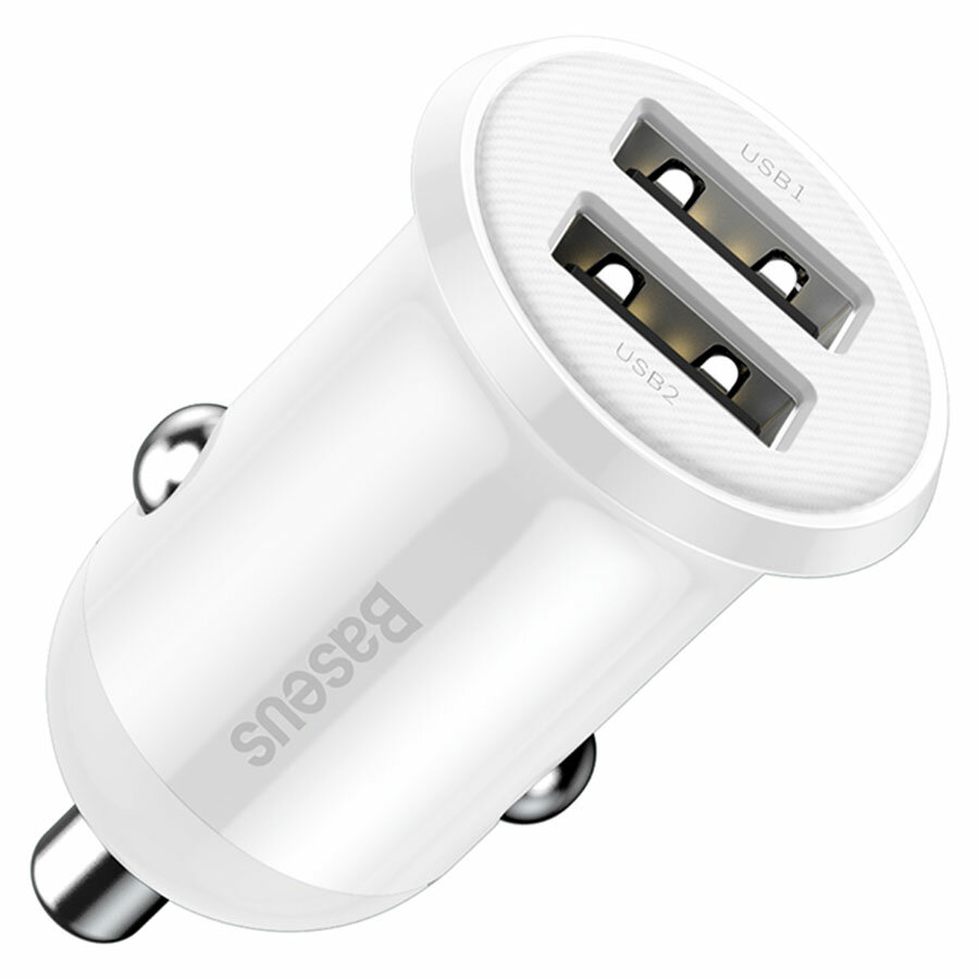 Автомобильное зарядное устройство Baseus Grain Pro Car Charger (Dual USB 4.8A ) White