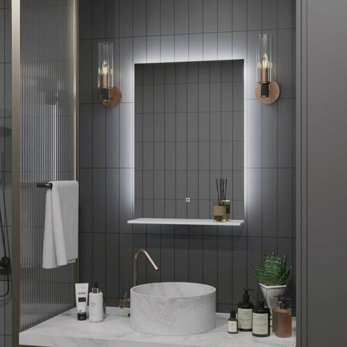 Изображение товара Зеркало в ванную с подсветкой настенное Alias Квартал 90*60, холодный свет, полка