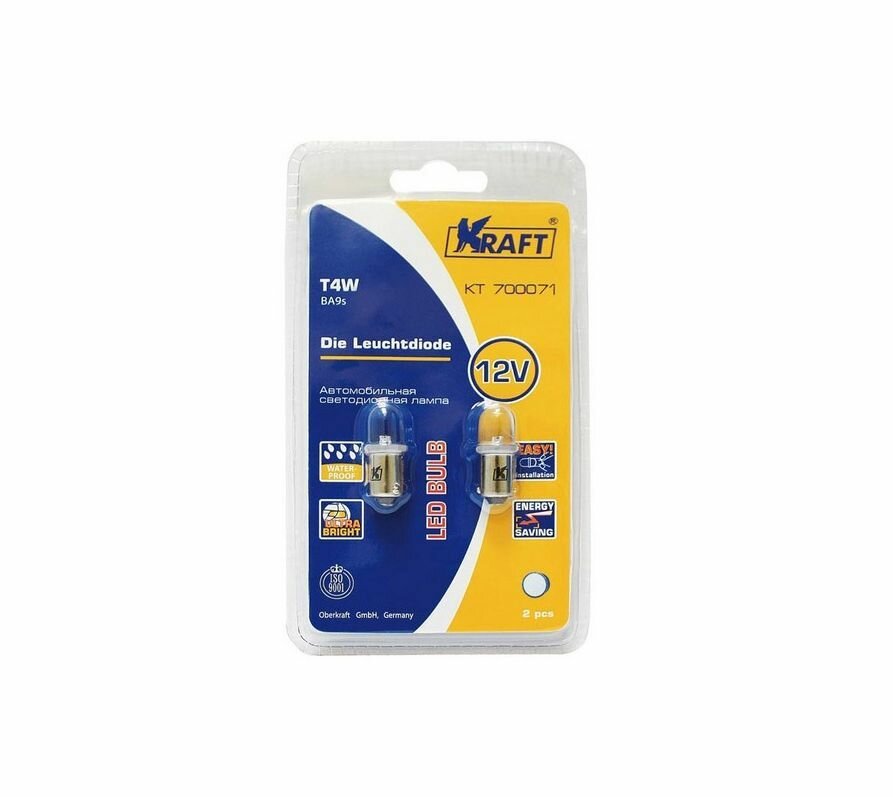 фото Лампа автомобильная светодиодная Kraft "Basic", T4W (BA9s), 12V, White, 2 шт