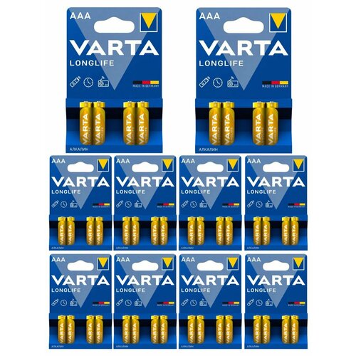 Батарейки VARTA LONGLIFE AAA / LR03 мизинчиковые, алкалиновые, 40 шт батарейки varta lr03 aaa energy 4103 алкалиновые щелочные мизинчиковые 4шт 1 5v