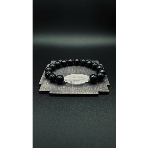 фото Браслет rukami браслет шунгит натуральный 10 мм с дзи гуань инь на драконе, размер 16 см, черный
