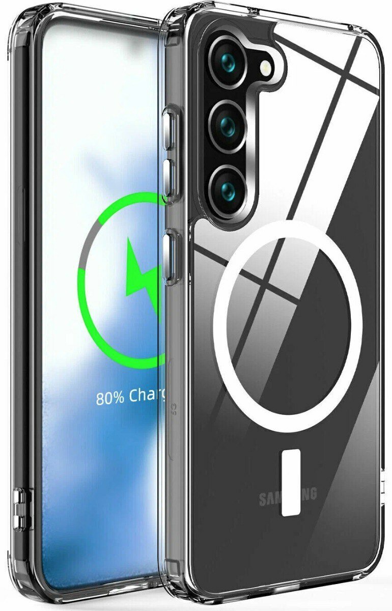 Магнитный противоударный чехол MagSafe для Samsung Galaxy S24+ прозрачный MultiShop