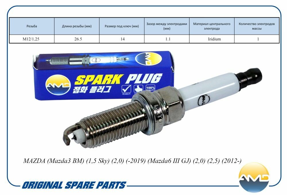 Свеча зажигания PE5R-18-110/ILKAR7L11/AMD. PL125 (Iridium)