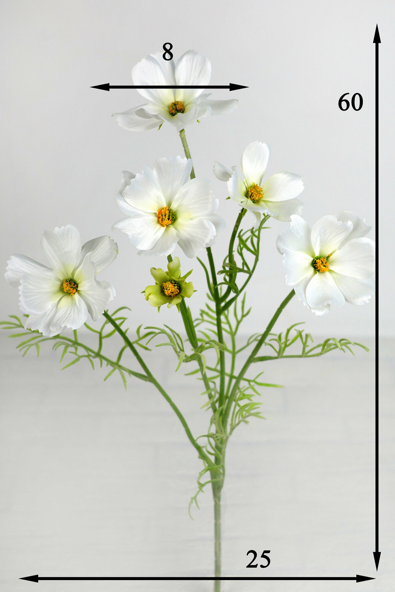 Искусственный цветок Holodilova "Космея", высота 60см, ширина 25см, белый