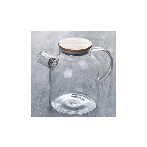 Чайник стеклянный заварочный 1.5л бамбуковая крышка и металлический фильтр Baizheng