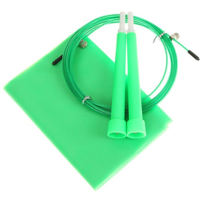 Набор для фитнеса ONLITOP эспандер ленточный, скакалка скоростная, цвет зеленый
