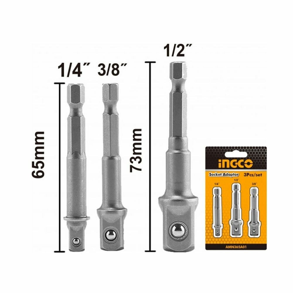 Адаптеры для торцевых головок 3шт 1/4" 3/8" 1/2" AMN365A01 INGCO