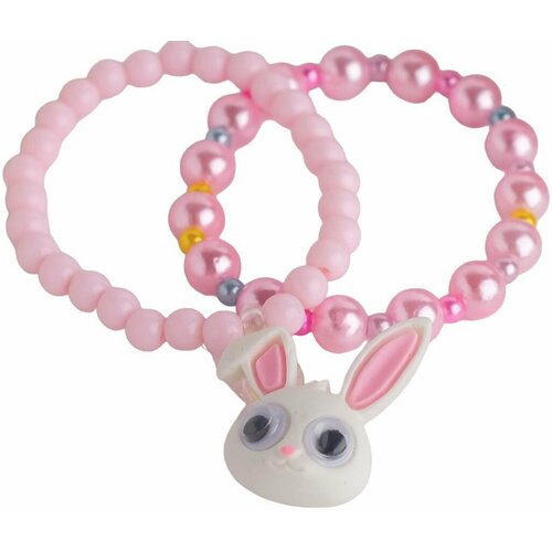 Набор детских браслетов на руку Зайчик с фигуркой 2 шт украшения из бусин бижутерия для девочек цвет розовый 289₽