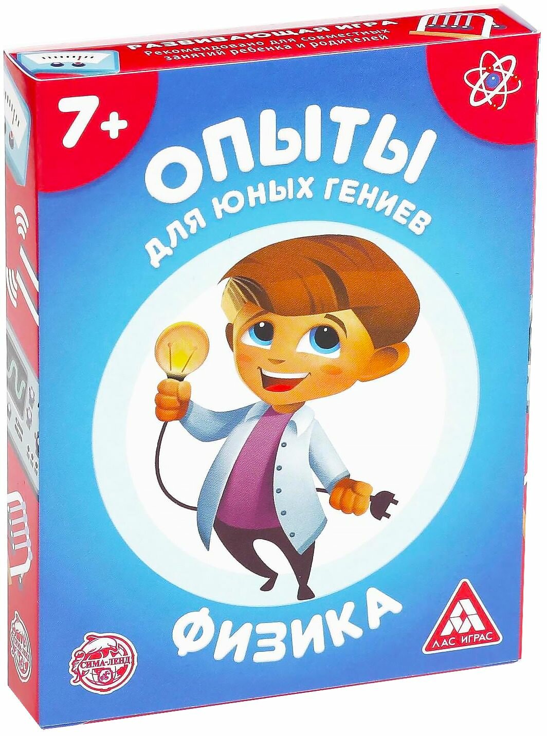 Развивающая игра "Опыты для юных гениев. Физика", детский набор для проведения опытов, 30 двухсторонних карт с заданиями, 7+