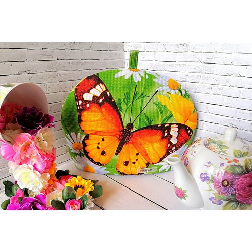 Грелка для заварочного чайника Весенние Бабочки 23х29 см вафельное полотно синтепух авторская работа 790₽