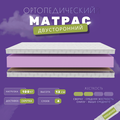 фото Ортопедический беспружинный матрас vitasoon comfortroll 12 ck 140х180 , ппу, разная жесткость, двуспальный, кокосовая койра, в скрутке, полуторный vitaflex