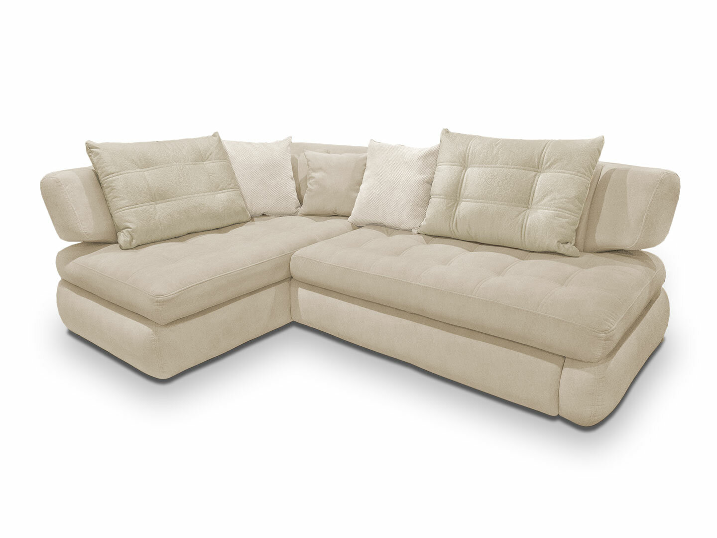 фото Угловой диван Дискавери дельфин пружинный бежевый велюр, микровелюр ширина 240 см спальное место 140х210 см