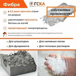 Фибра для бетона ГСКА®, фиброволокно, добавка в раствор, 18 мм, фасовка 1 кг