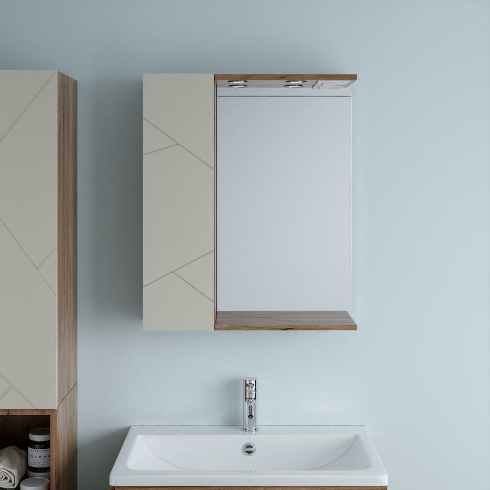 Зеркало для ванной Кристалл 60 с закрытым навесным шкафчиком Латте.