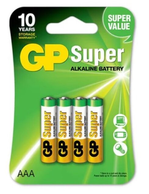 Батарейка GP Super Alkaline AAA(LR03), в упаковке: 4 шт. в блистере