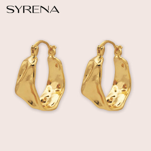 Серьги конго SYRENA серьги кольца широкие мятый металл, размер/диаметр 19 мм, золотой