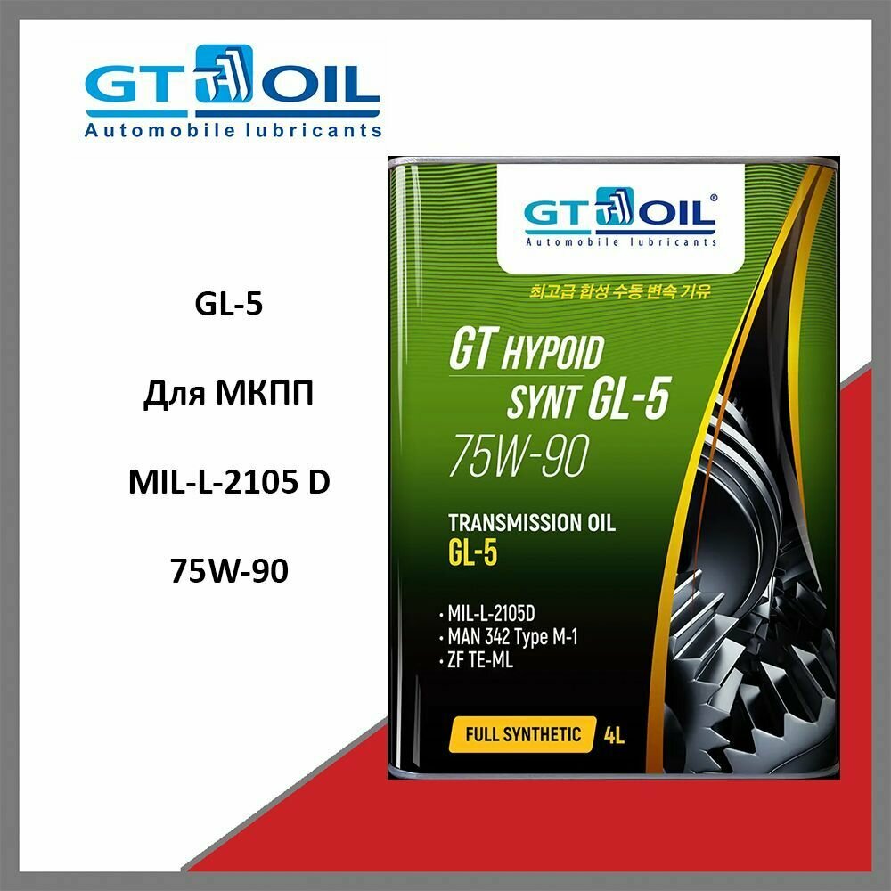 фото Масло трансмиссионное GT OIL HYPOID GL-5 75W-90 75W-90