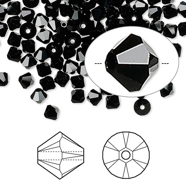 Бусина Swarovski, 4мм, Биконус (#5328), черный (цвет 280), 10 шт.
