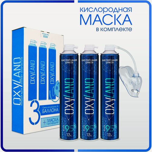 Изображение товара Кислородные баллончики OXYLAND, 17л (3 шт.) + маска