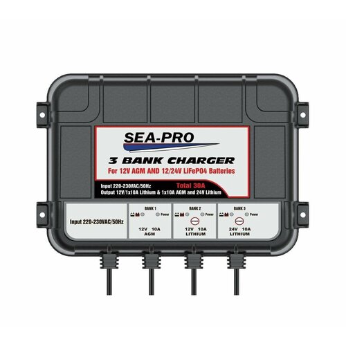 Зарядное устройство SEA-PRO ТЕ4-0287В 12В AGM 12В LiFePo4 24В LiFePo4 2 выхода 12 и 24 вольта для тяговых сервисных аккумуляторов 1 выход AGM 12V для свинцово-кислотных батарей АКБ ток 3х10A 17940₽