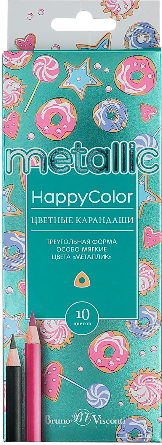Карандаши цветные HappyColor, 10 цветов металлик, в ассортименте Bruno Visconti - фото №6