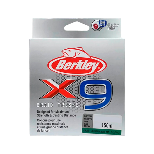 Плетеный шнур для рыбалки Berkley X9 braid, 150 м, 0,10 мм 10.0 кг, леска плетенка, леска для рыбалки