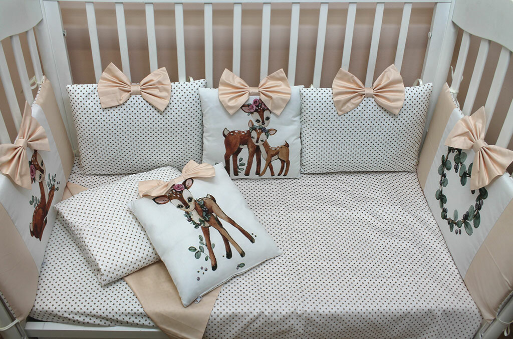Олененок капучино Балуша Комплект в кроватку Балуша Олененок капучино 9 предметов Сатин Кремовый