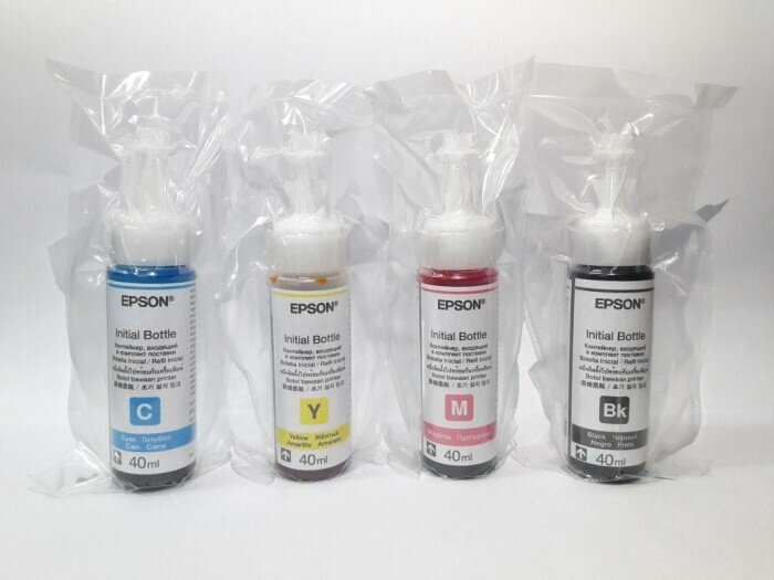 Комплект оригинальных чернил для Epson L100/L120/L132 (40 мл, 4 цвета) T6641/T6642/T6643/T6644 (Initial Bottle)