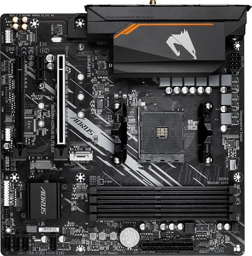 Материнская плата Gigabyte B550M AORUS ELITE AX, SocketAM4, AMD B550, mATX, Ret