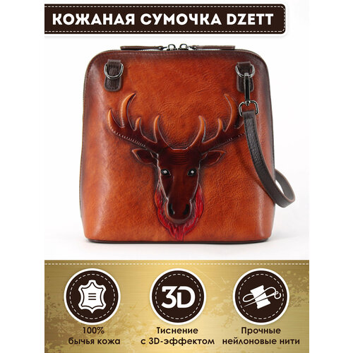фото Сумка кросс-боди dzett, фактура тиснение, коричневый, оранжевый
