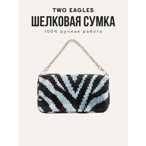 фото Сумка кросс-боди two eagles, фактура бархатистая, черный, голубой