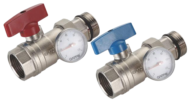 Кран шаровой с термометром, ВР-НР, коллекторный, 1" Gappo (G433.06)