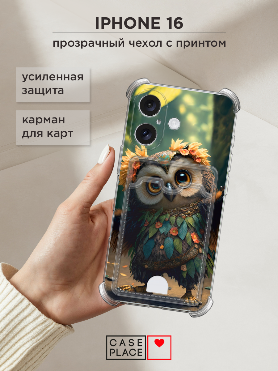 Чехол на Apple iPhone 16 (Айфон 16) с картой и принтом Тропическая сова