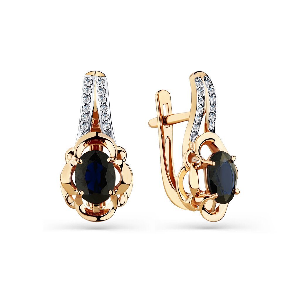 Серьги Master Brilliant, красное золото, 585 проба, бриллиант, сапфир